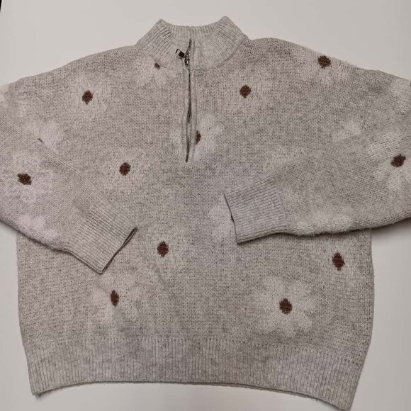 SHEIN PETITE Women's Loose Casual Jacquard Knit Sweater with Di - Picture 1 of 5
